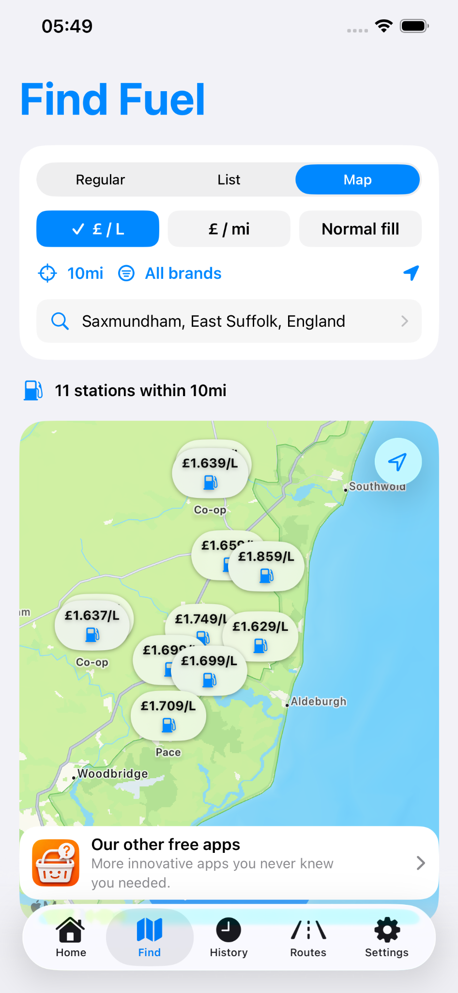Find Fuel map showing nearby station prices